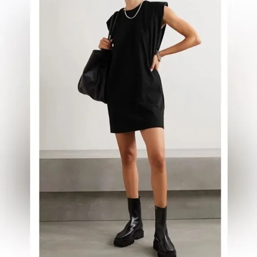 THE FRANKIE SHOP Tina Padded Shoulder Muscle Dress Black Size M